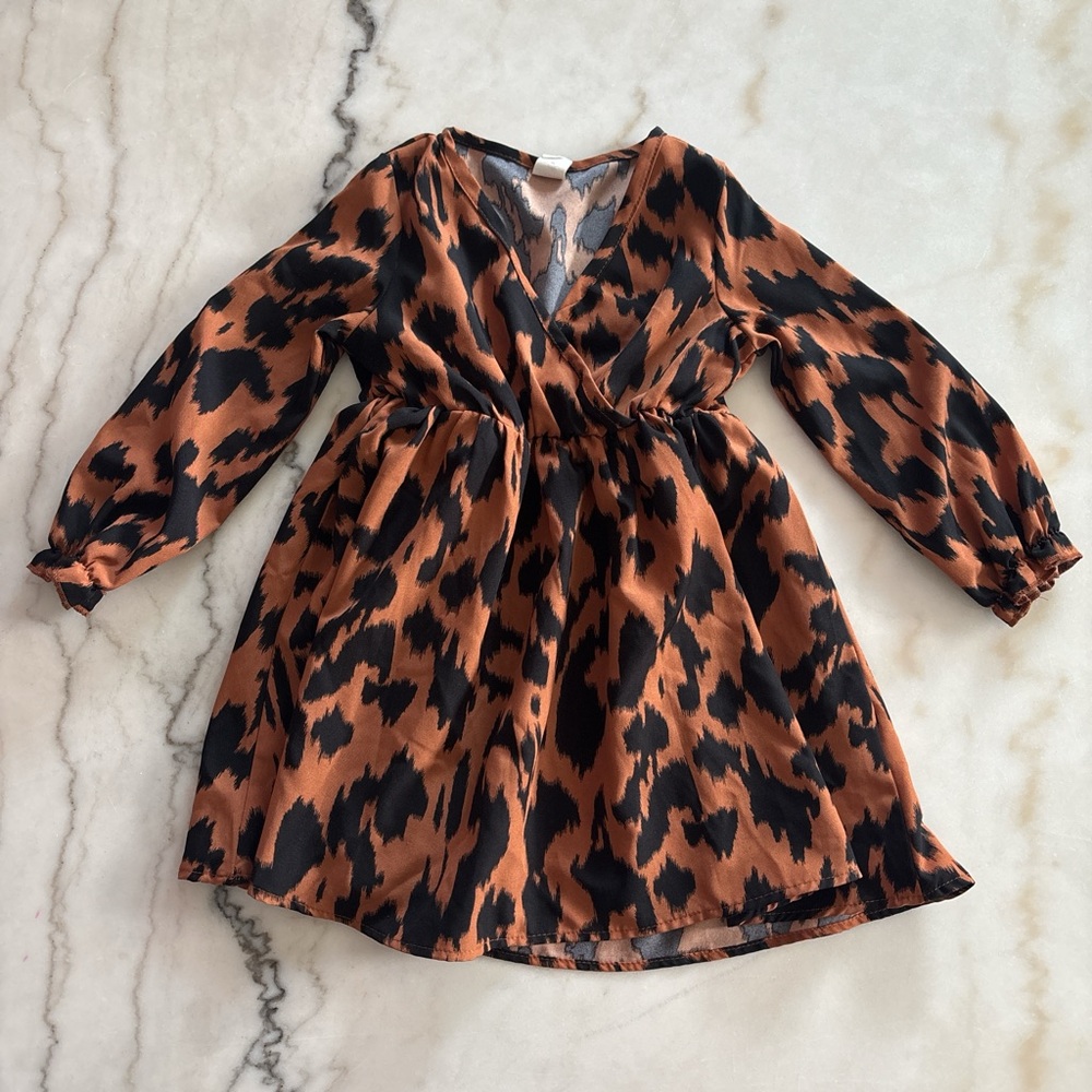SHEIN Black and Brown Leopard Print Kids Dress